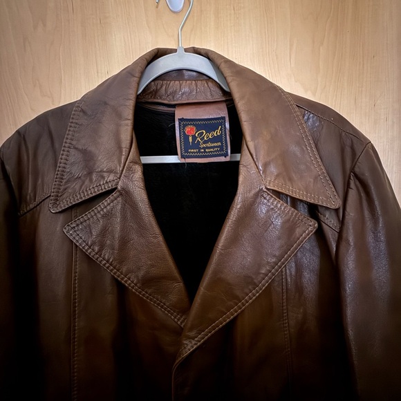 1950s Vintage REED SPORTSWEAR MEN Leather Jacket XL Brown BIKE Jacket - Picture 6 of 10
